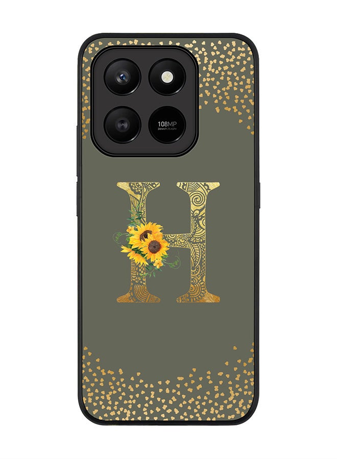 For Honor X7d 4G / X7d 5G / 400 Smart Case,Slim fit Camera Protection, Shockproof Thin Phone cover  - Custom Floral Monogram - H  (Olive Green )